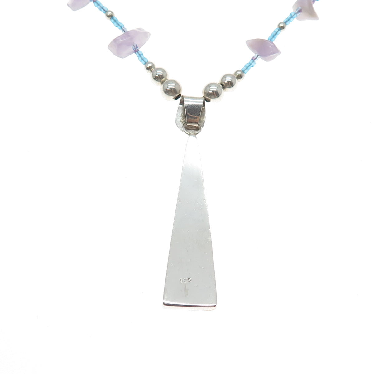 925 Sterling Silver Vintage Real Amethyst & Blue Spinel Beaded Necklace 18"