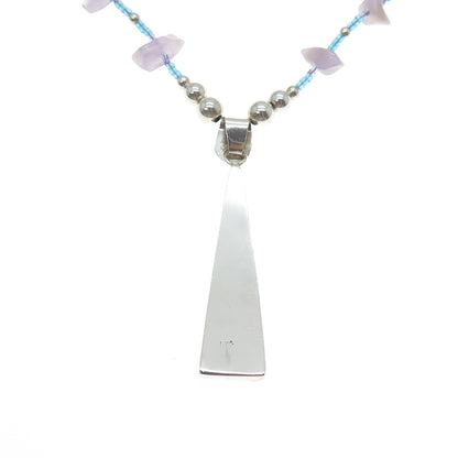 925 Sterling Silver Vintage Real Amethyst & Blue Spinel Beaded Necklace 18"