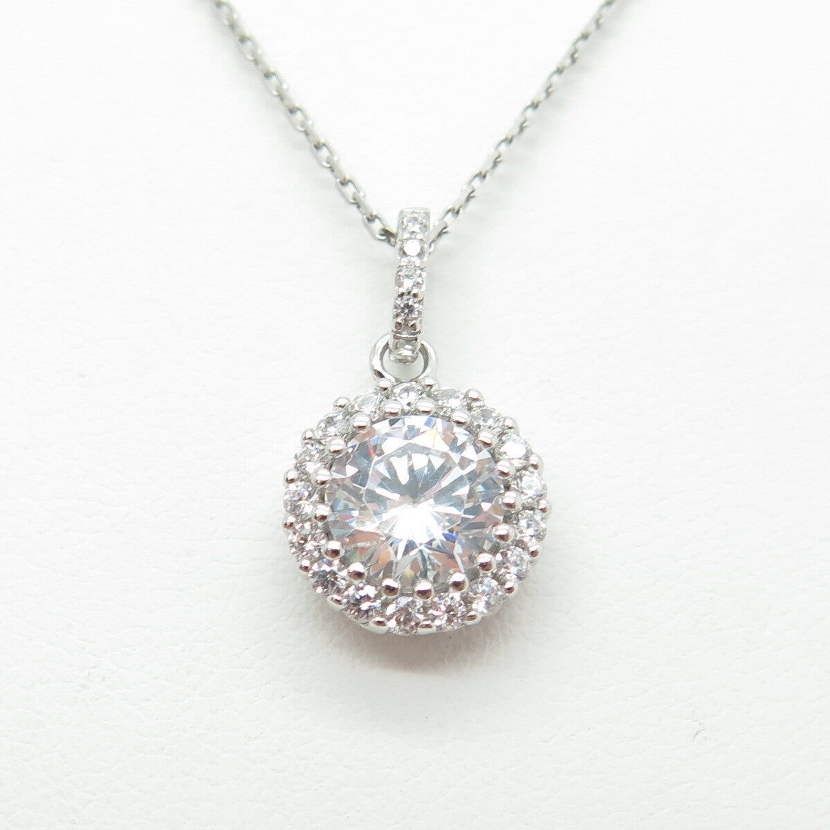 925 Sterling Silver Round-Cut C Z Sparkle Cable Chain Necklace 16"