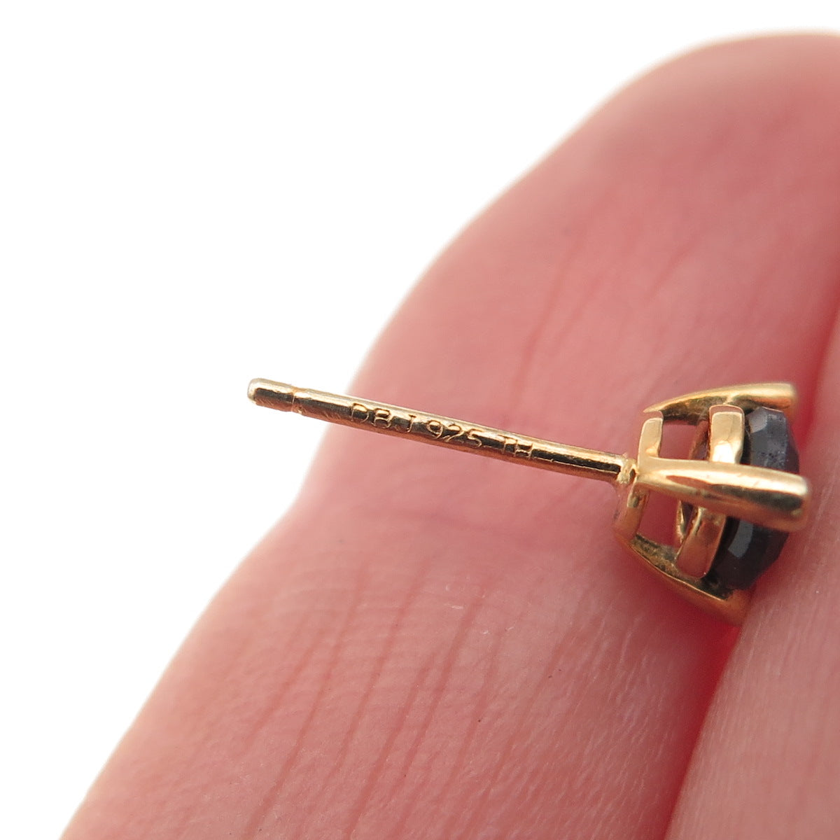 DBJ Dee Berkle 925 Sterling Silver Gold Plated Real Sapphire & C Z Stud Earrings