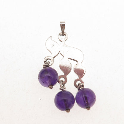 925 Sterling Silver Vintage Real Amethyst Chai Judaica Charm Pendant