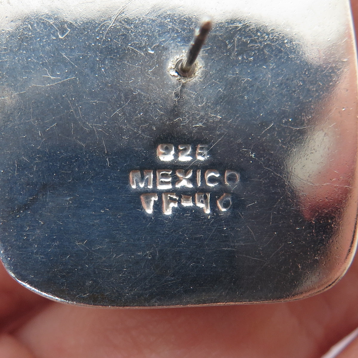 925 Sterling Silver 2-Tone Vintage Mexico Modernist Puffy Earrings