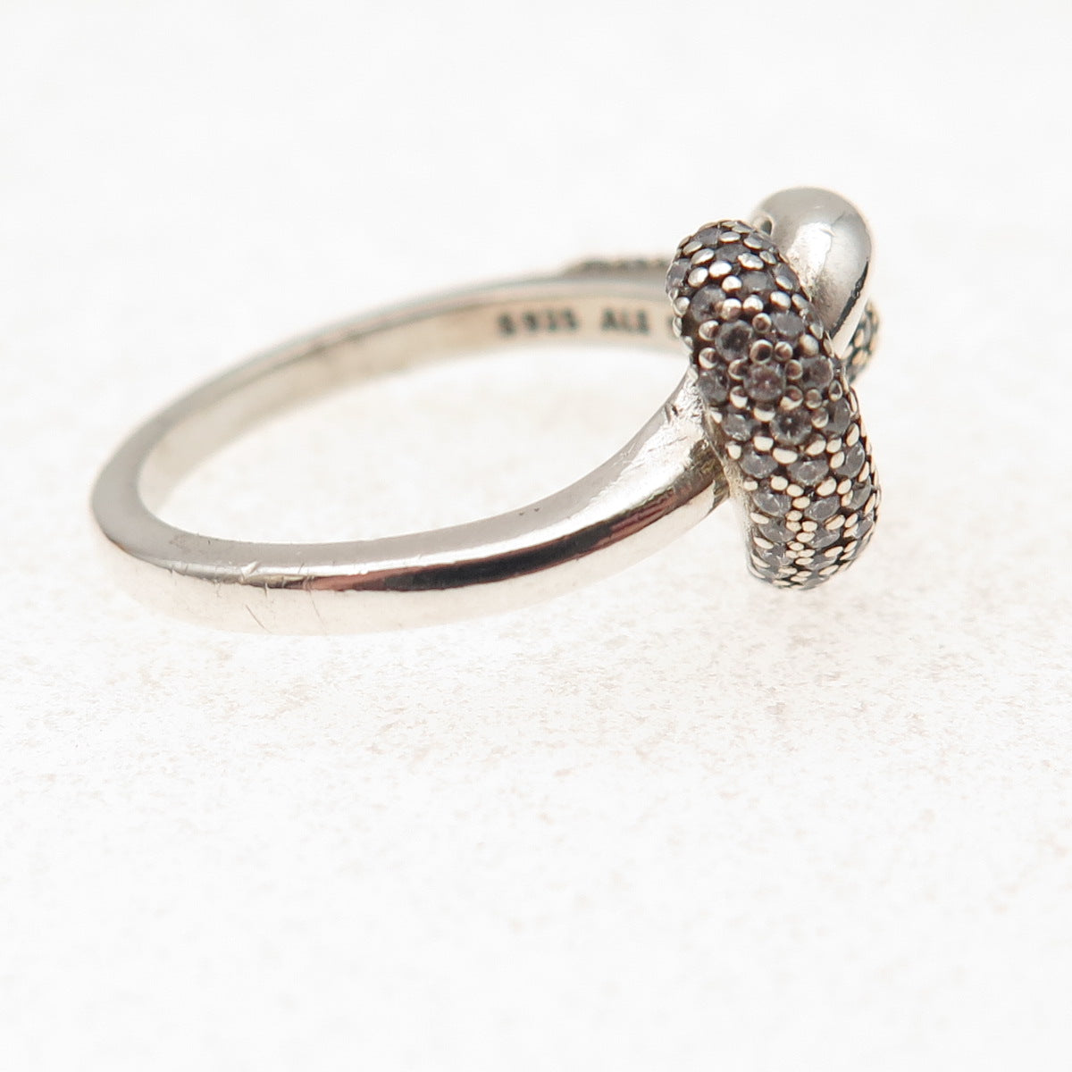 Pandora 925 Sterling Silver C Z Knotted Heart Ring Size 6