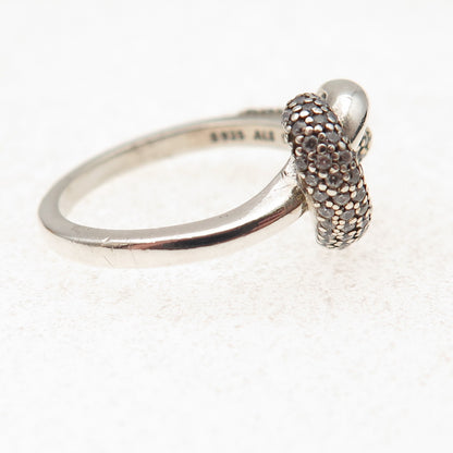 Pandora 925 Sterling Silver C Z Knotted Heart Ring Size 6