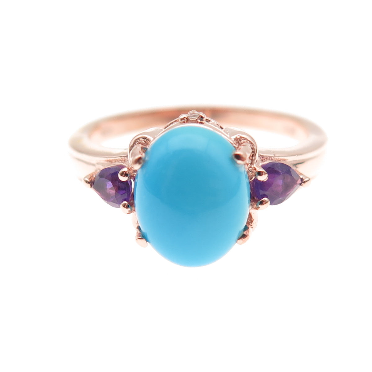 Chuck Clemency 925 Sterling Gold Plated Real Turquoise & Amethyst Ring Size 8.25