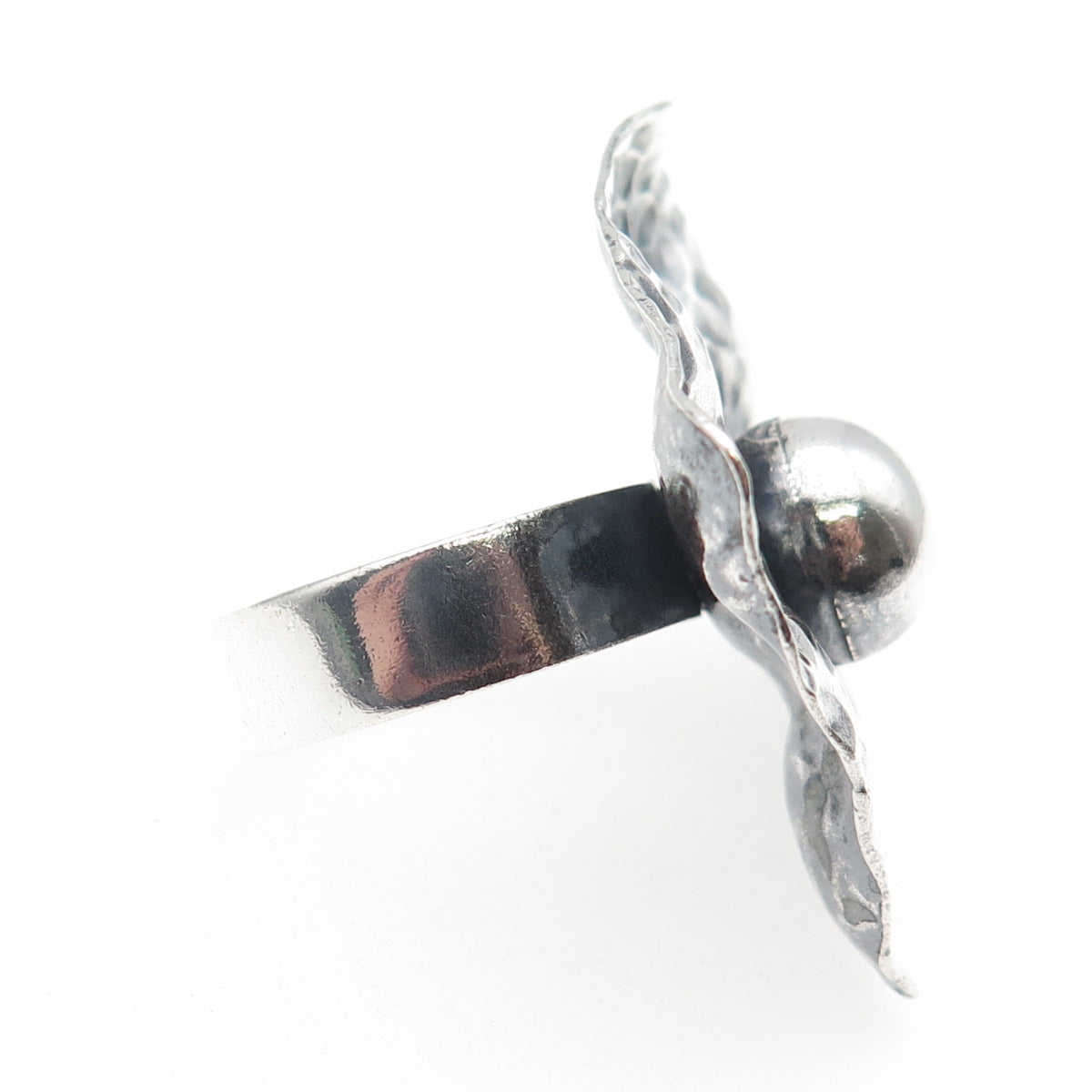 925 Sterling Vintage Modernist Hammered Square Oxidized Statement Ring Size 8