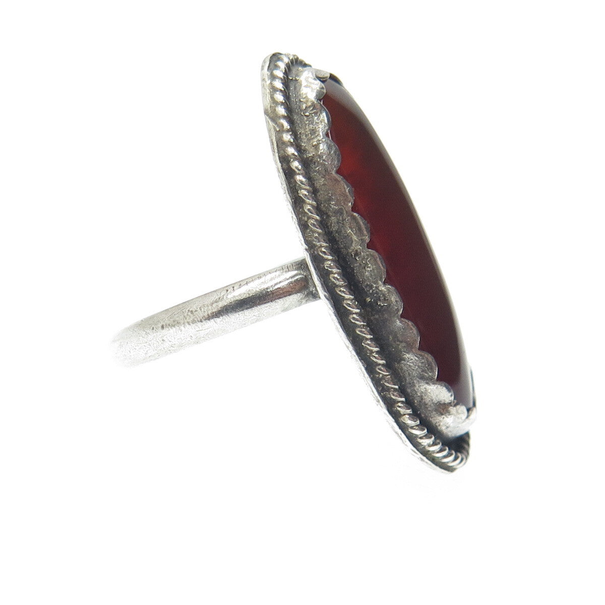 REX ABEITA Navajo 925 Sterling Silver Vintage Carnelian Gem Tribal Ring Size 4.5