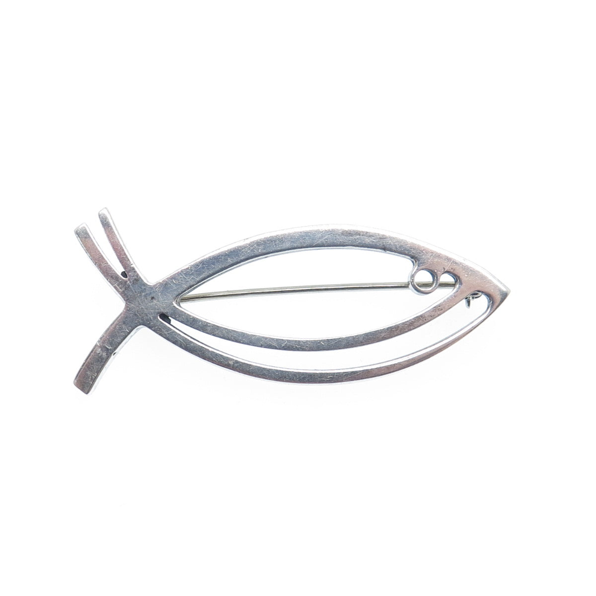 925 Sterling Silver Vintage Ichthys Religious Pin Brooch