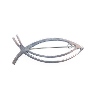 925 Sterling Silver Vintage Ichthys Religious Pin Brooch