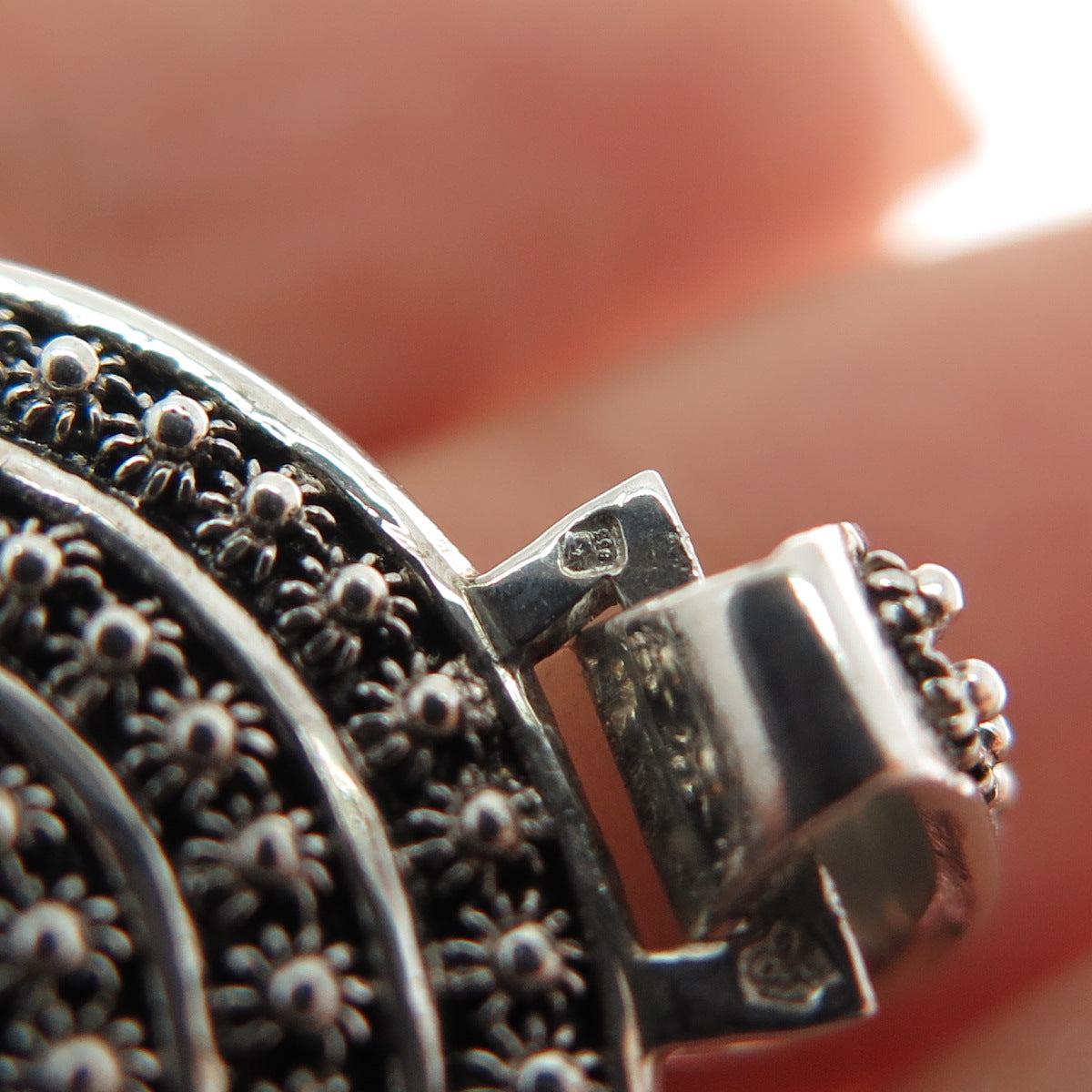 835 Silver Vintage Portugal Cannetille Oxidized Pendant