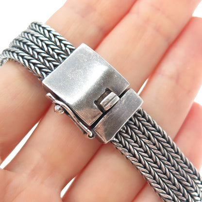 925 Sterling Silver Vintage Floral Scroll Oxidized Spiga Link Bracelet 7.75"