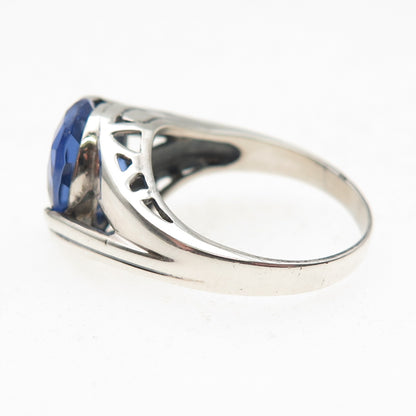 925 Sterling Silver Oval-Cut Blue C Z Modernist Bypass Ring Size 7