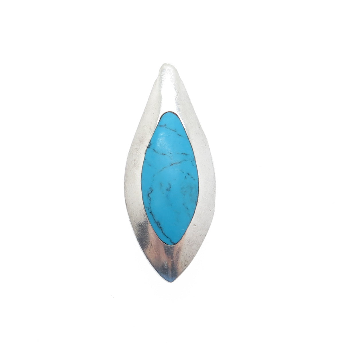 925 Sterling Vintage Morenci Turquoise Black Onyx Petal Dual Sided Slide Pendant
