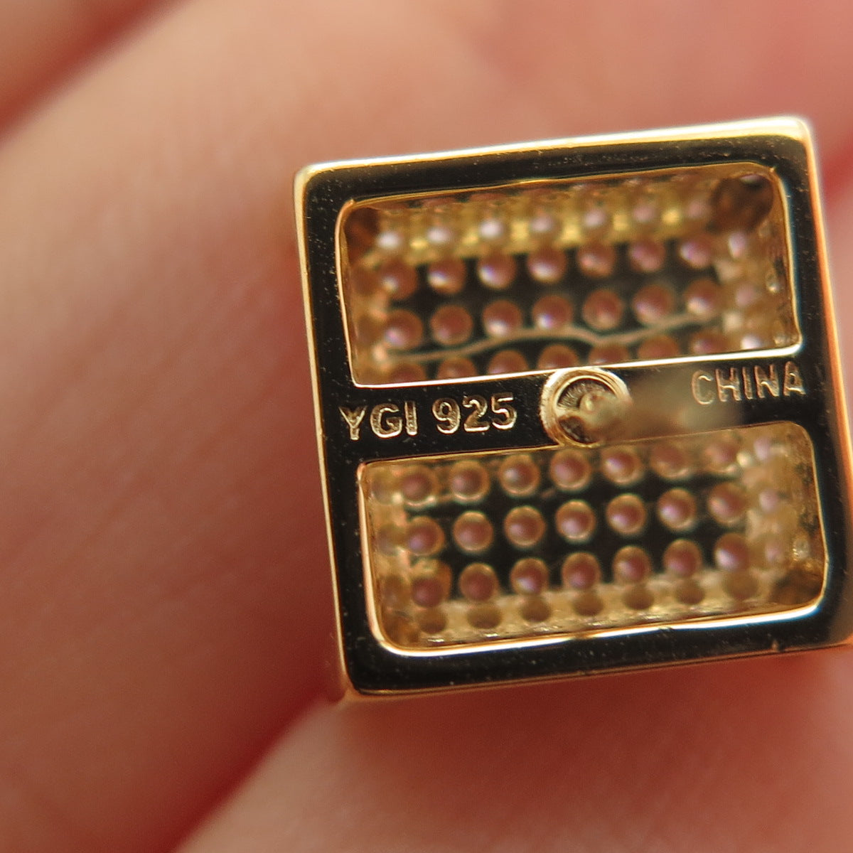 925 Sterling Silver Gold Plated Round-Cut C Z Square Stud Earrings