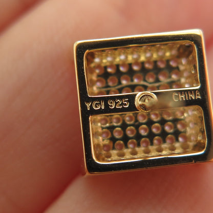 925 Sterling Silver Gold Plated Round-Cut C Z Square Stud Earrings