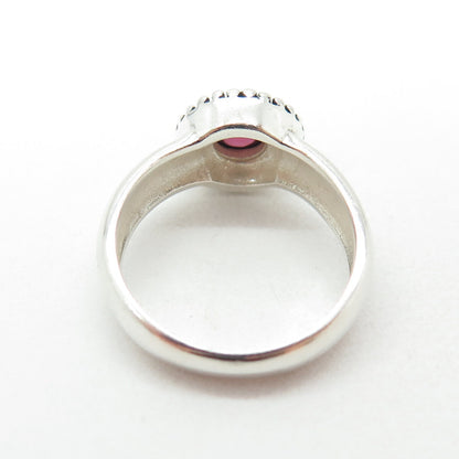 925 Sterling Silver Vintage Real Tourmaline Modernist Flower Ring Size 5.75