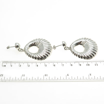 925 Sterling Silver Vintage Mexico Taxco Ribbed Door Knocker Earrings