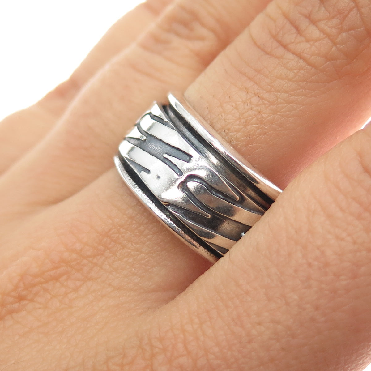 925 Sterling Silver Vintage Mexico Modernist Rotating Band Oxidized Ring Size 10