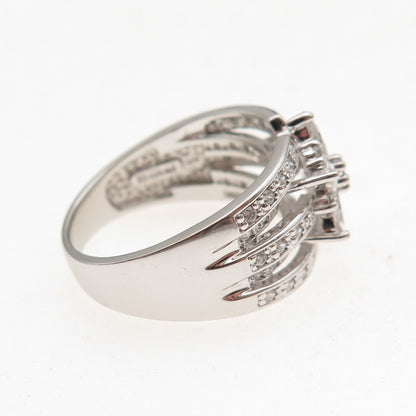 925 Sterling Silver Marquise & Round-Cut C Z Floral Ring Size 7