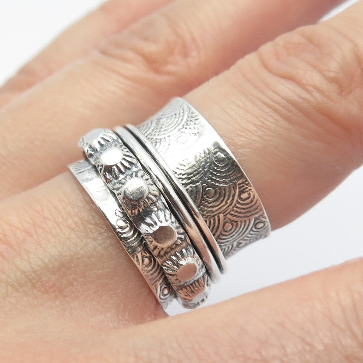 925 Sterling Silver Vintage Cannetille Wide Band Ring Size 7.5