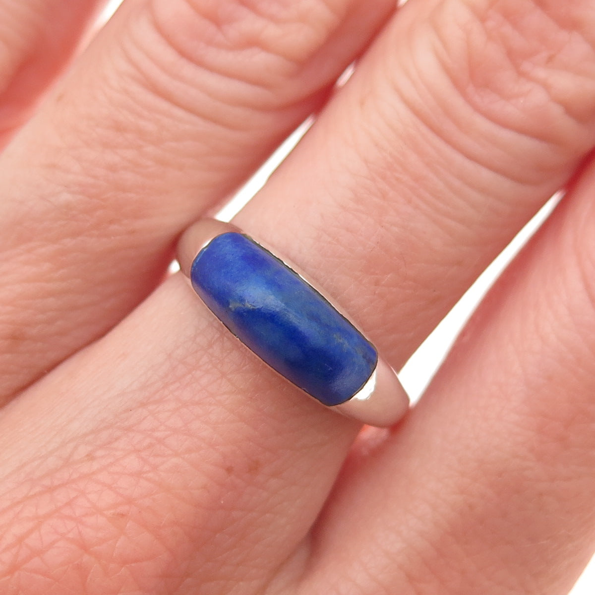 925 Sterling Silver Vintage Real Lapis Modernist Ring Size 8.5