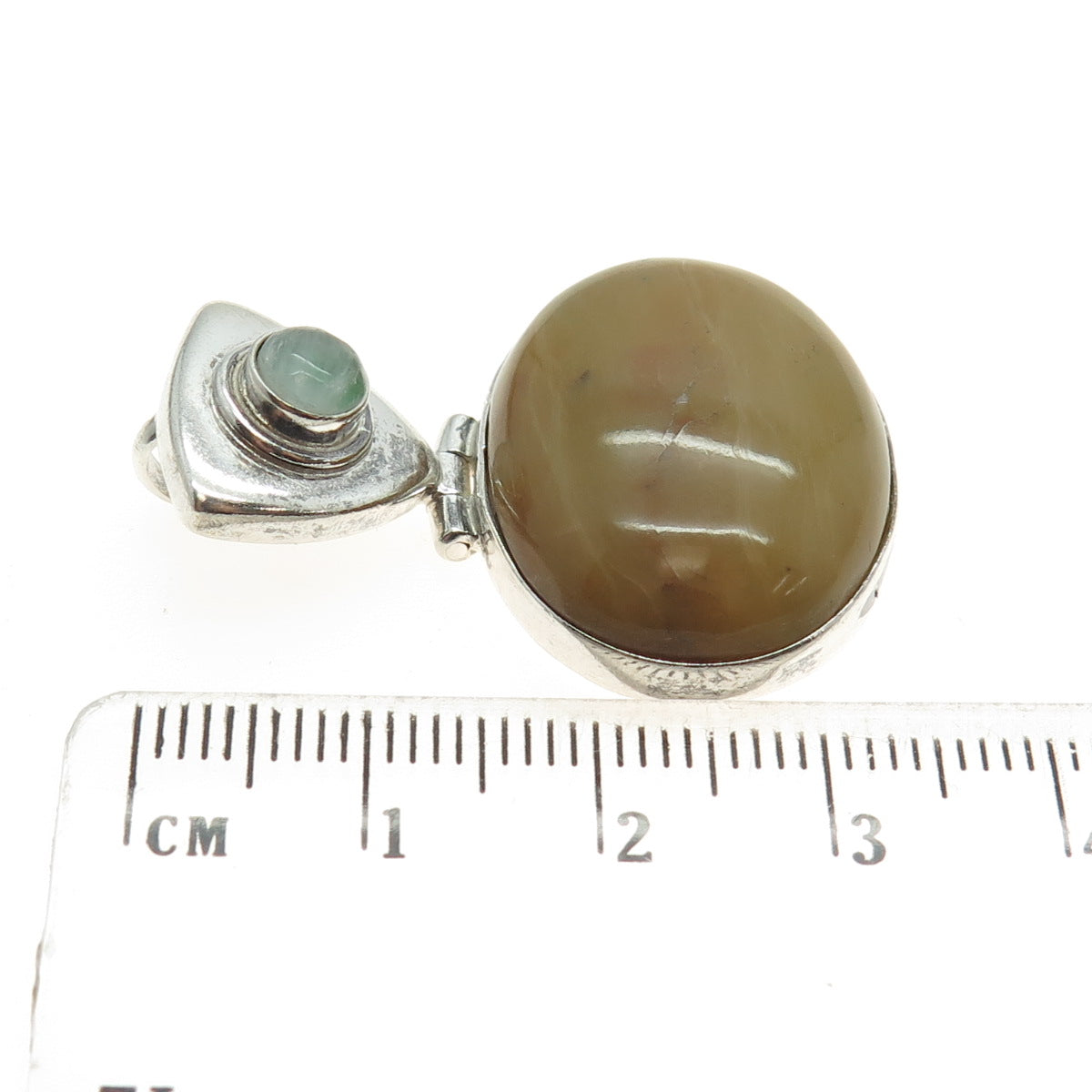 925 Sterling Silver Vintage Real Sand Agate & Aquamarine Gemstone Pendant