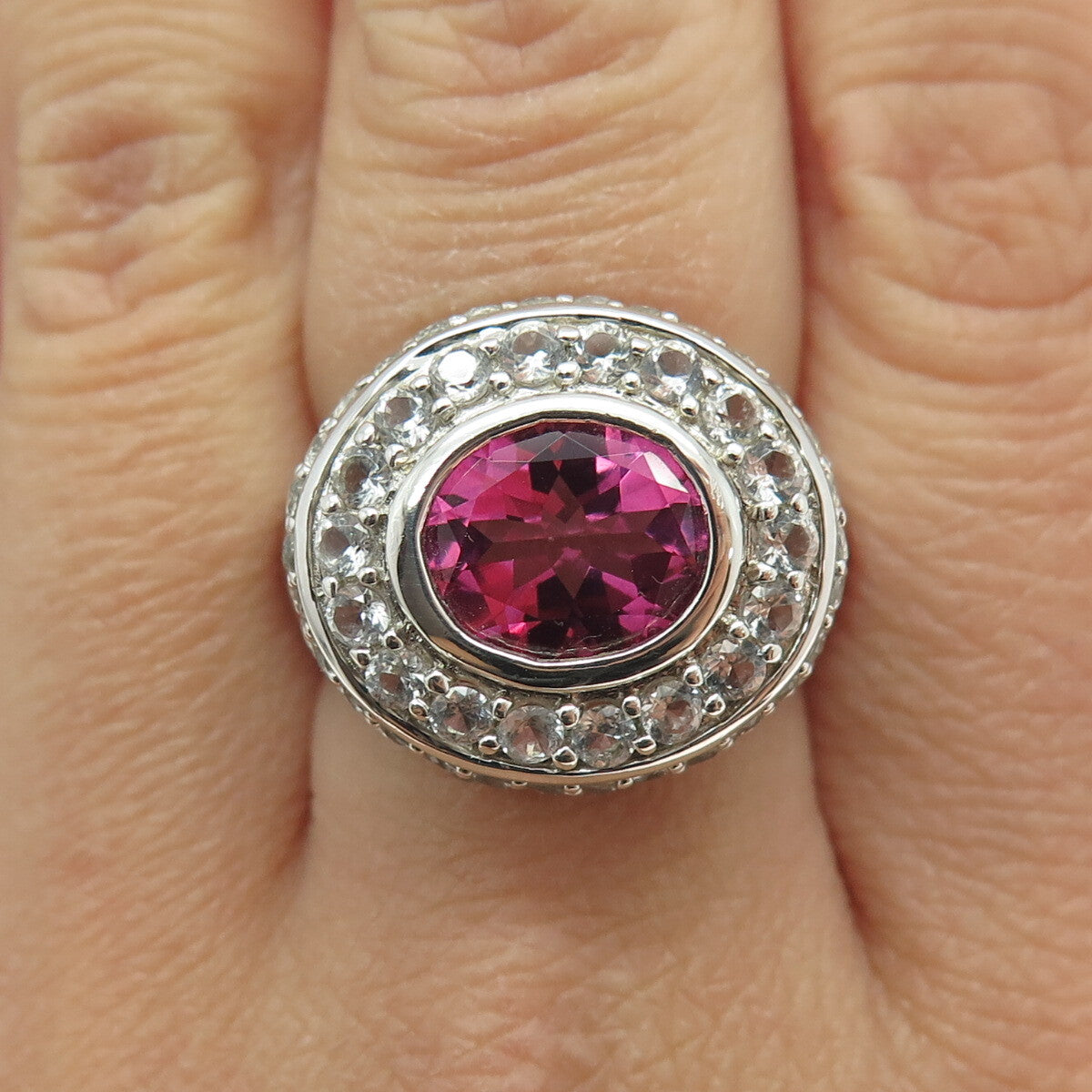 HAROLD TRUJILLO 925 Sterling Lab-Created Pink Sapphire Real Topaz Ring Size 8.25