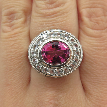 HAROLD TRUJILLO 925 Sterling Lab-Created Pink Sapphire Real Topaz Ring Size 8.25
