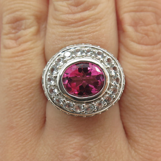HAROLD TRUJILLO 925 Sterling Lab-Created Pink Sapphire Real Topaz Ring Size 8.25