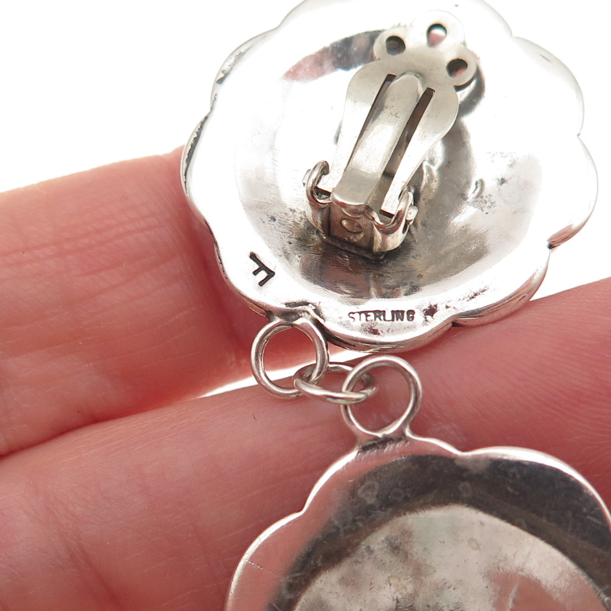 Bobby Francis Navajo Old Pawn Sterling Vintage Concho Dangle Clip On Earrings