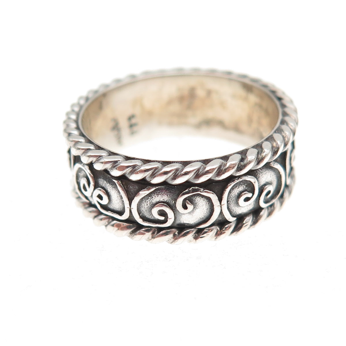 Geo Art 925 Sterling Vintage Celtic Spiral Oxidized Rotating Band Size Ring 6.5