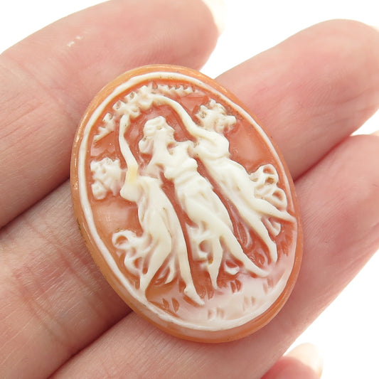 Antique Victorian Real Carved Mother-of-Pearl Three Greek Muses Cameo