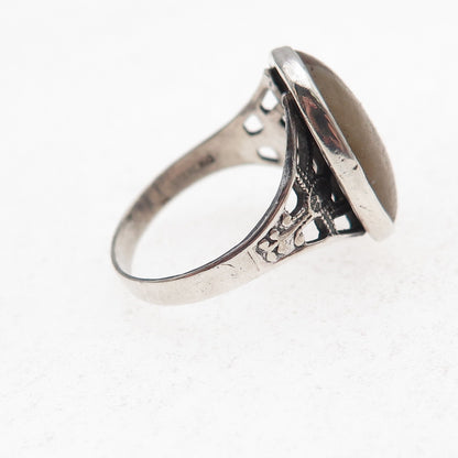925 Sterling Silver Antique Art Deco Real Jasper Oxidized Ring Size 8.25