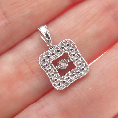 925 Sterling Silver Round-Cut Shaped C Z Square Minimalist Pendant