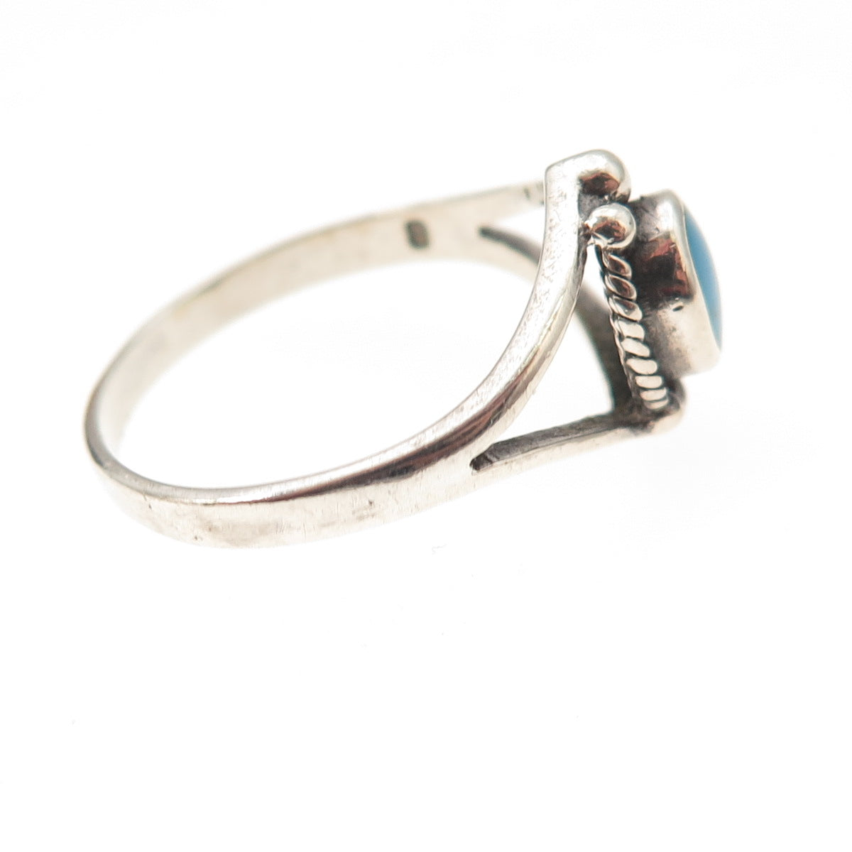 925 Sterling Silver Vintage Real Turquoise Oxidized Ring Size 8