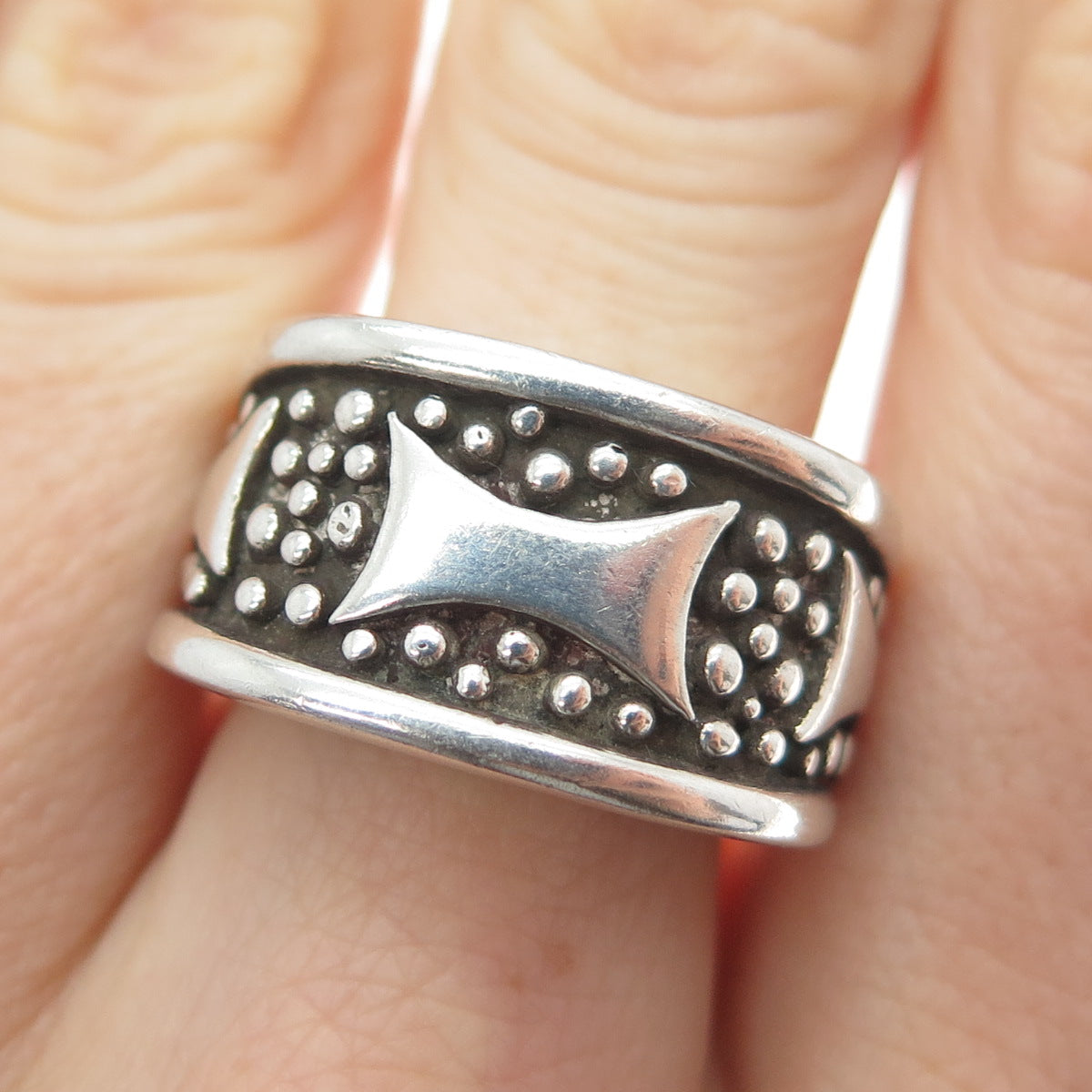 LABELLE 925 Sterling Silver Vintage Modernist Oxidized Ring Size 7
