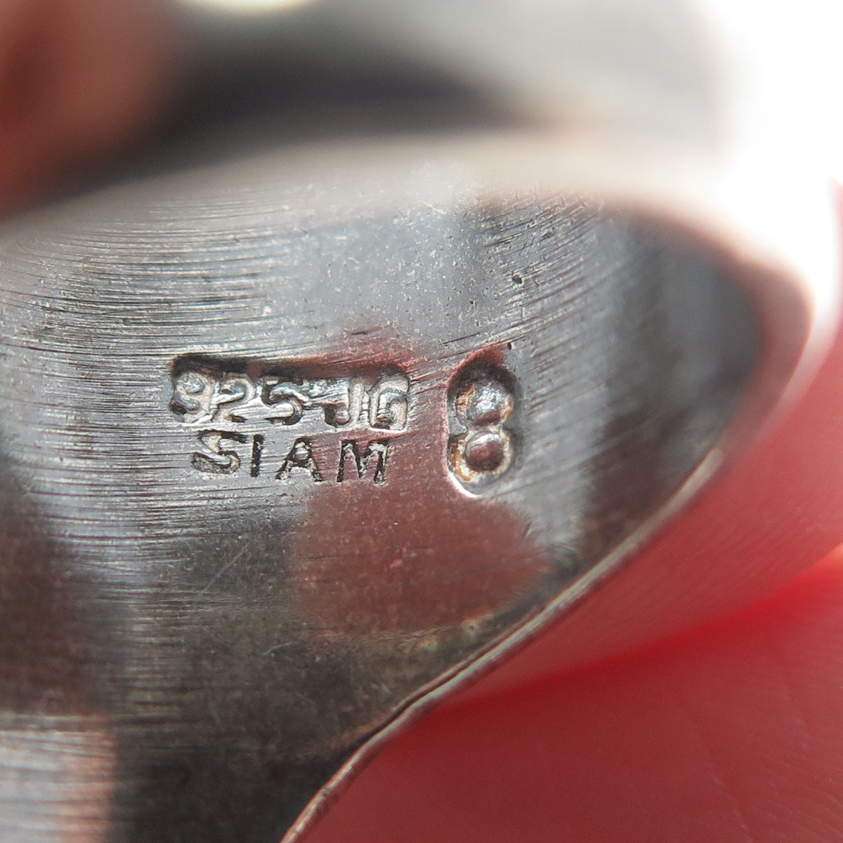 925 Sterling Silver Vintage JG Siam Engraved Modernist Oxidized Ring Size 8.25