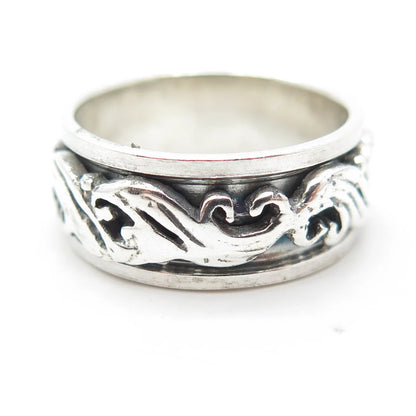 925 Sterling Silver Vintage Swirl Rotating Band Ring Size 7.75