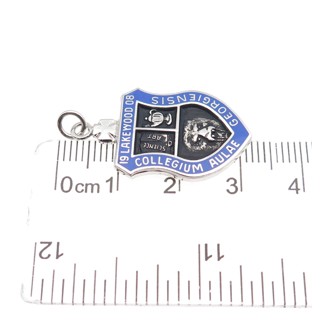KENNEY 925 Sterling Silver Antique 1908 Enamel Lakewood College Charm Pendant