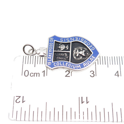 KENNEY 925 Sterling Silver Antique 1908 Enamel Lakewood College Charm Pendant