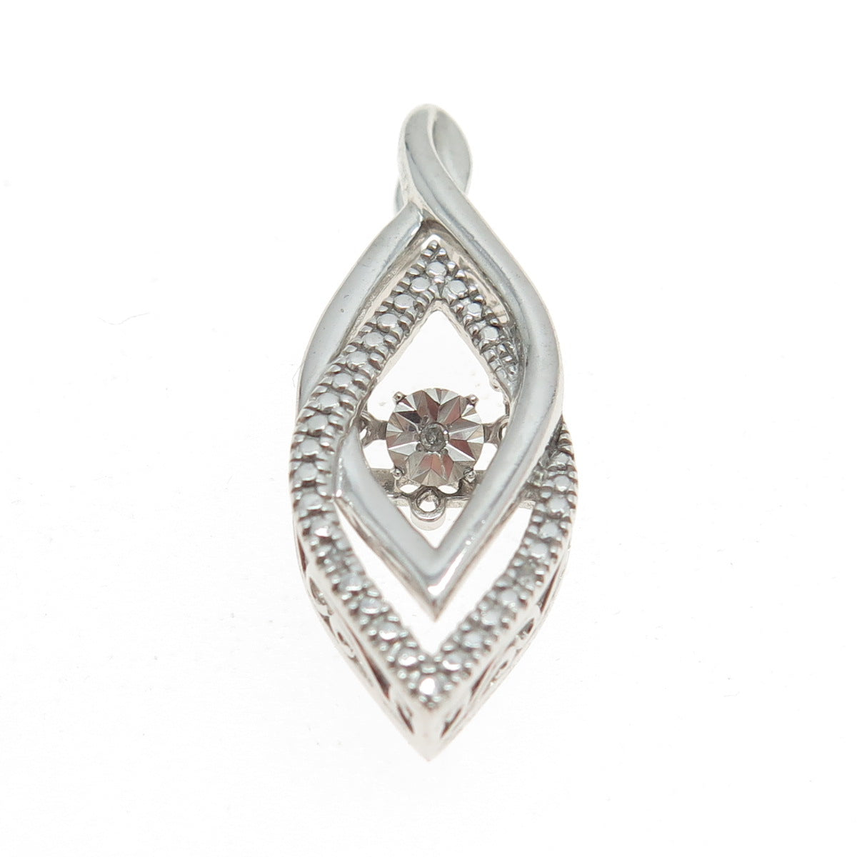 925 Sterling Silver Real Round-Cut Diamond Interlocked Pendant