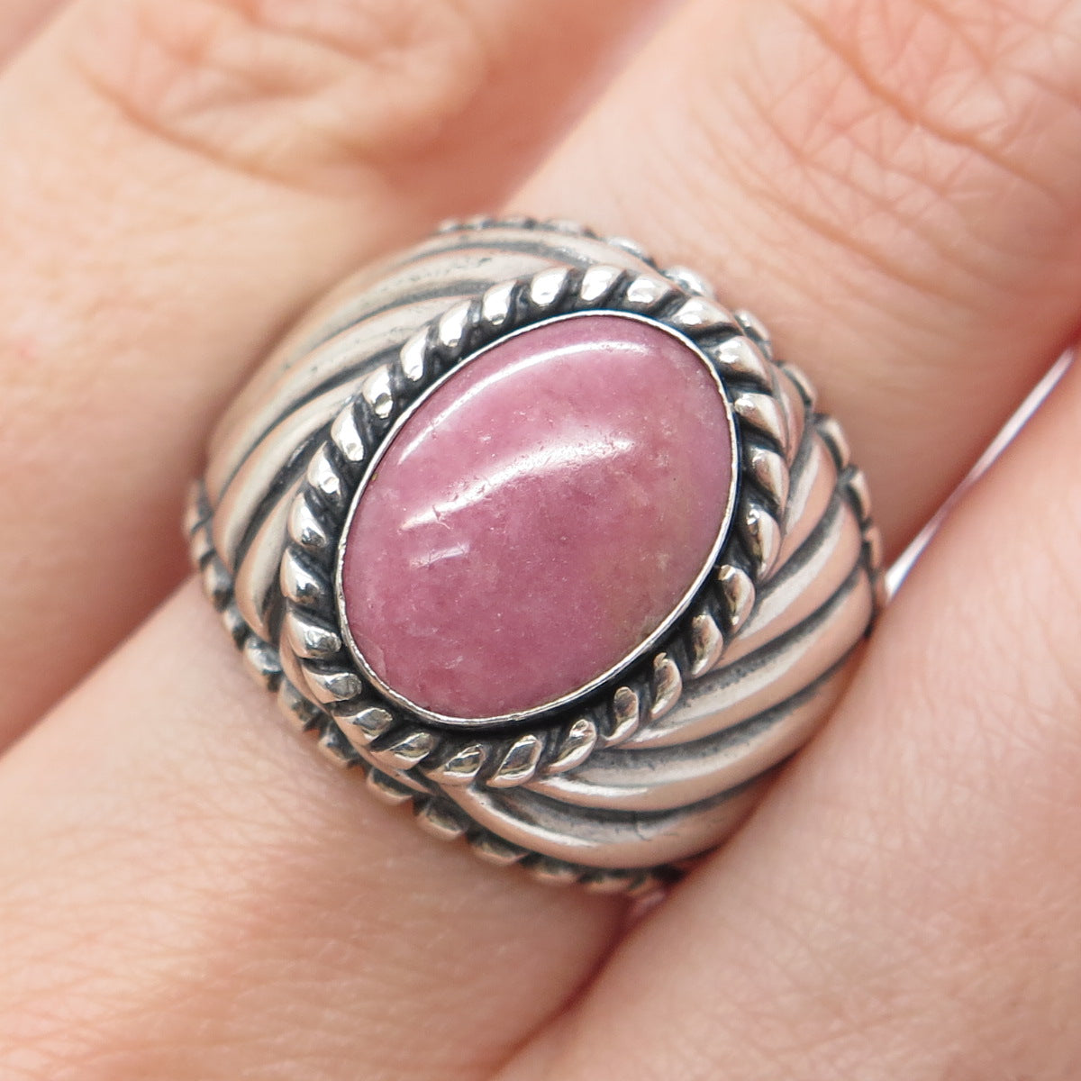 CAROLYN POLLACK Sterling Silver Vintage Real Rhodonite Oxidized Ring Size 8.25