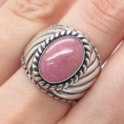 CAROLYN POLLACK Sterling Silver Vintage Real Rhodonite Oxidized Ring Size 8.25