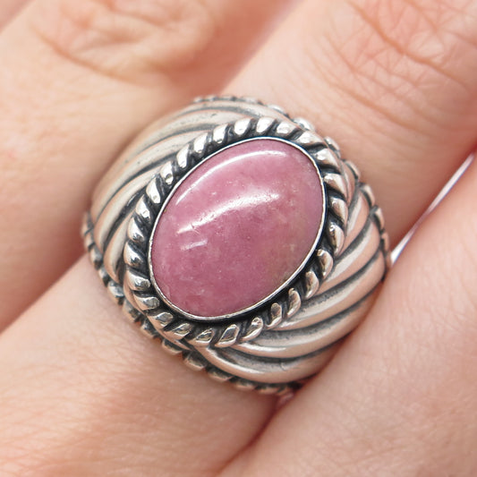 CAROLYN POLLACK Sterling Silver Vintage Real Rhodonite Oxidized Ring Size 8.25