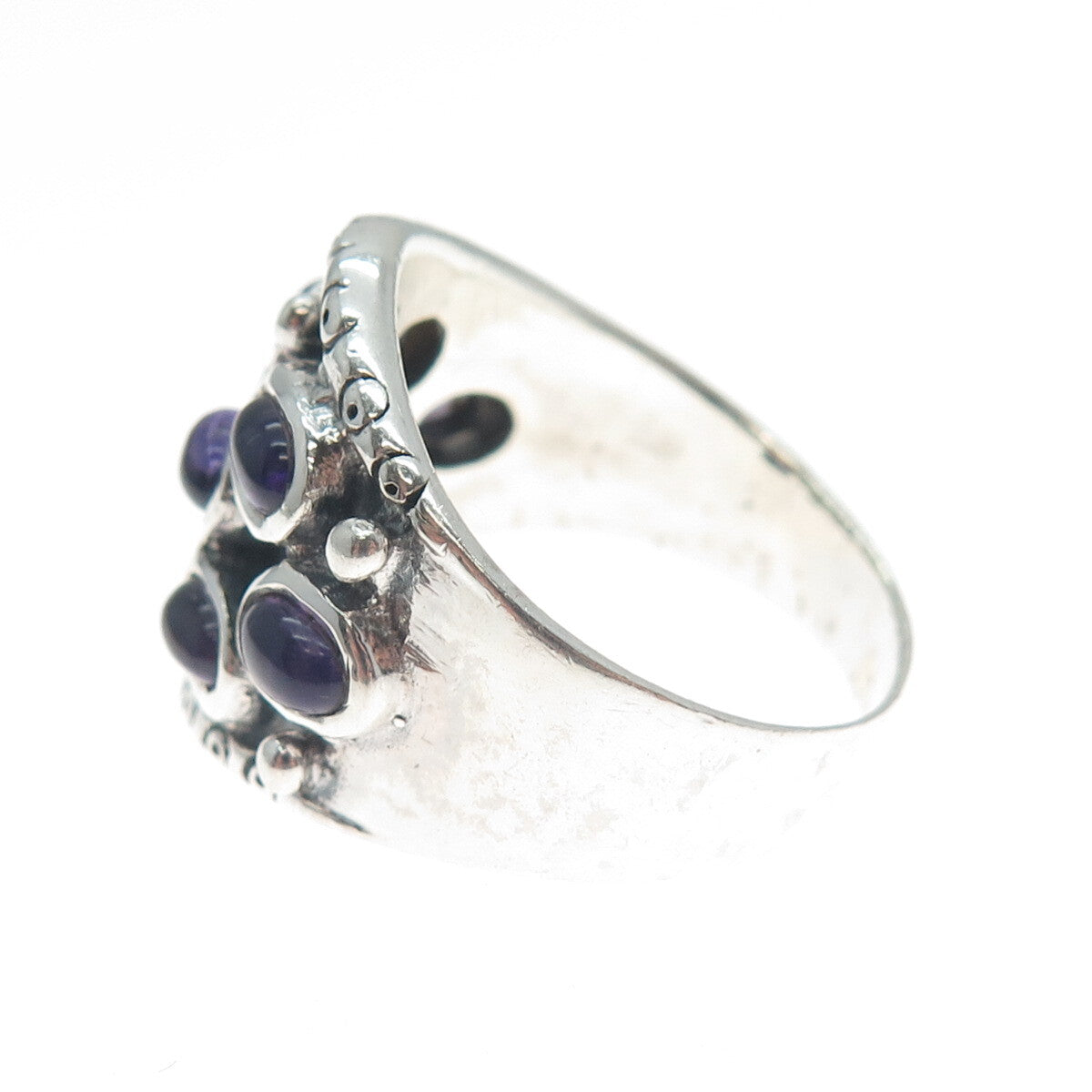 925 Sterling Silver Vintage Real Amethyst Modernist Oxidized Ring Size 9.25