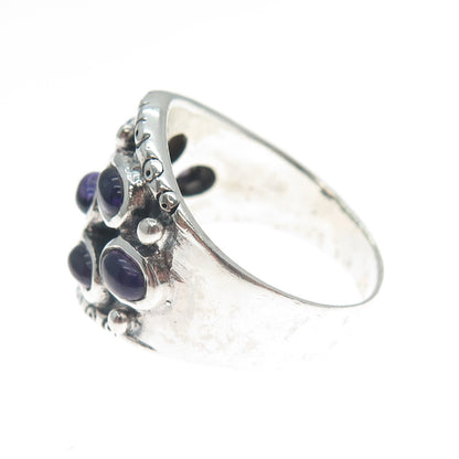 925 Sterling Silver Vintage Real Amethyst Modernist Oxidized Ring Size 9.25