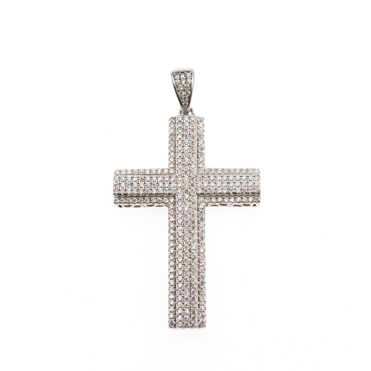 925 Sterling Silver Round-Cut C Z Sparkle Cross Charm Pendant