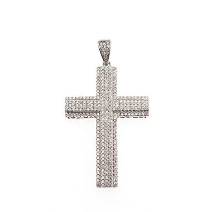 925 Sterling Silver Round-Cut C Z Sparkle Cross Charm Pendant