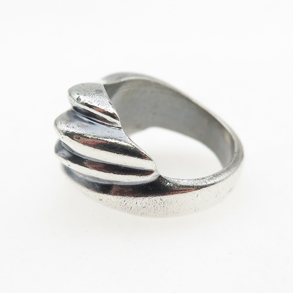925 Sterling Silver Vintage Mexico Modernist Ribbed Oxidized Ring Size 7