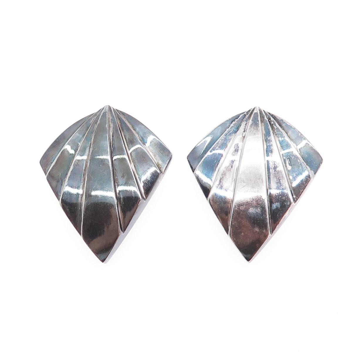 KRYPELL 925 Sterling Silver Vintage Modernist Floral Oxidized Clip On Earrings